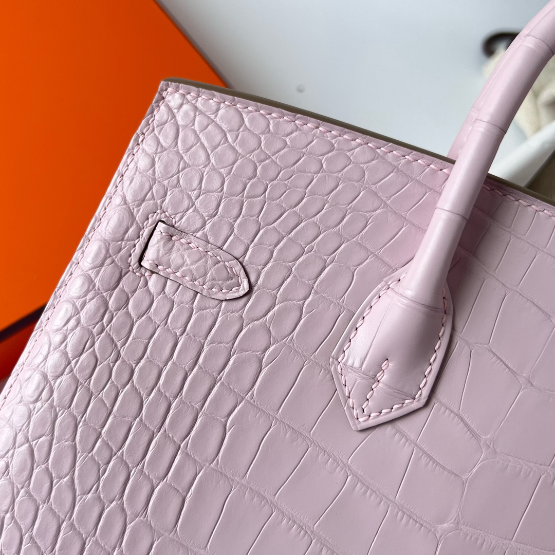 에르메스 버킨백25 핑크 은장 악어가죽